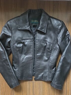 Vintage Danier Black Leather Zip-Front Moto Jacket (XS/S)